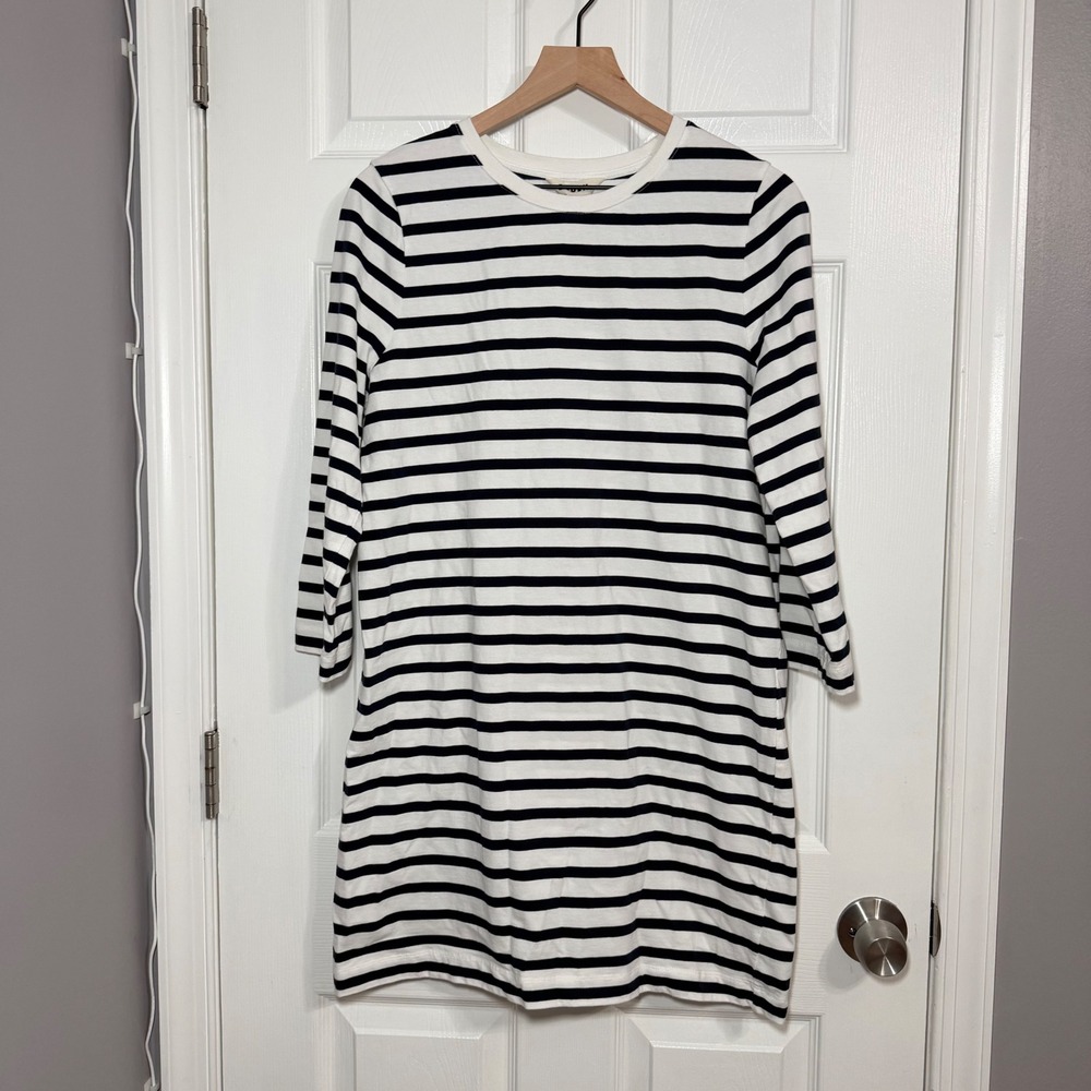 Boden Striped Cotton T-Shirt Dress Navy White 3/4 Sleeve US 10R D0718